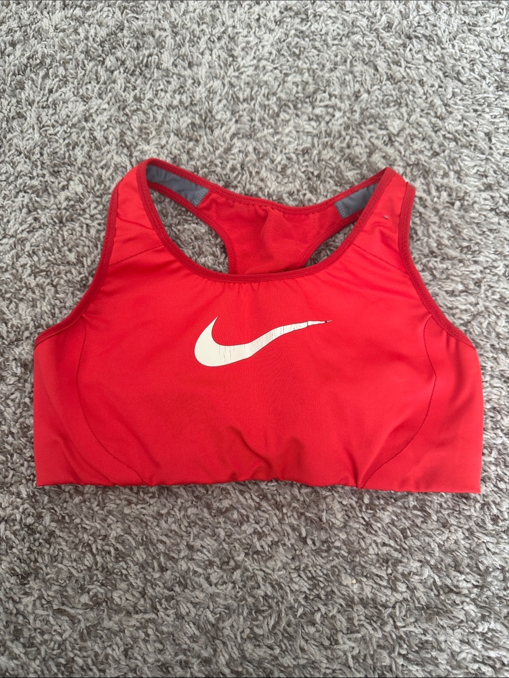 Nike Red Racerback Sports Bra with White Swoosh Logo